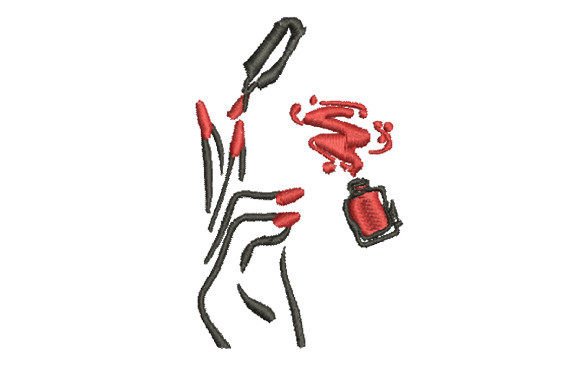 Girl Red Nail Polish Embroidery Design