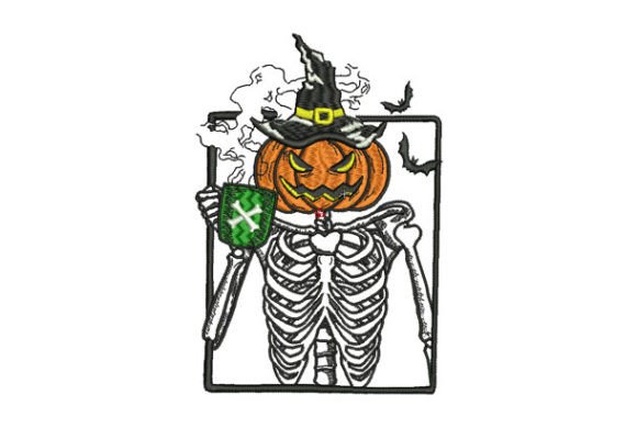 Halloween Skeleton with Pumpkin Head