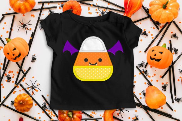 Spooky Candy Corn Vampire Bat Applique